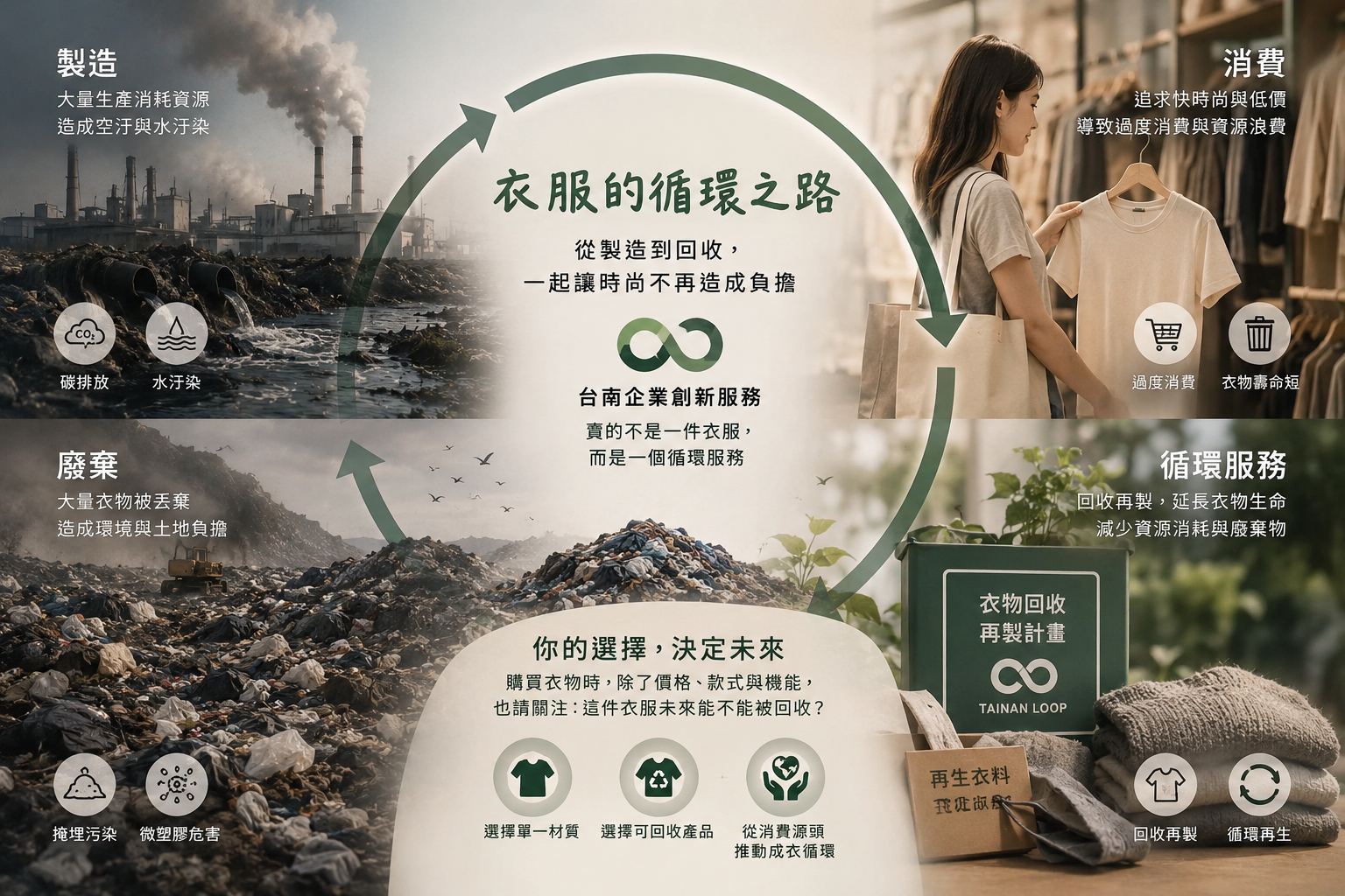 成衣循環與永續概念示意圖